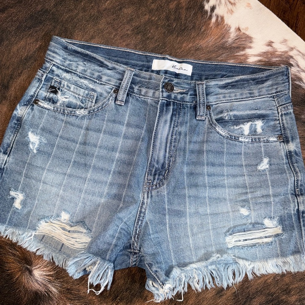 Kancan Women's Blue Distressed Denim Shorts